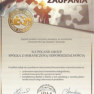 CERTIFICATE CONSUMER LAUREL OF TRUST 2021 GRANTED TO ILS POLAND GROUP
